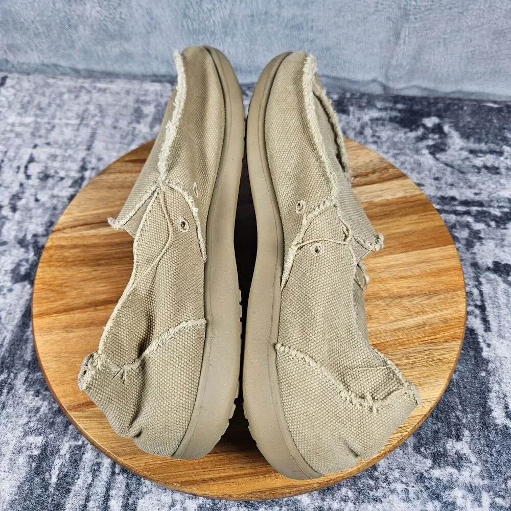 Crocs Santa Cruz Shoes Mens 12 Khaki Beige Canvas Slip On Loafers Comfort Preppy